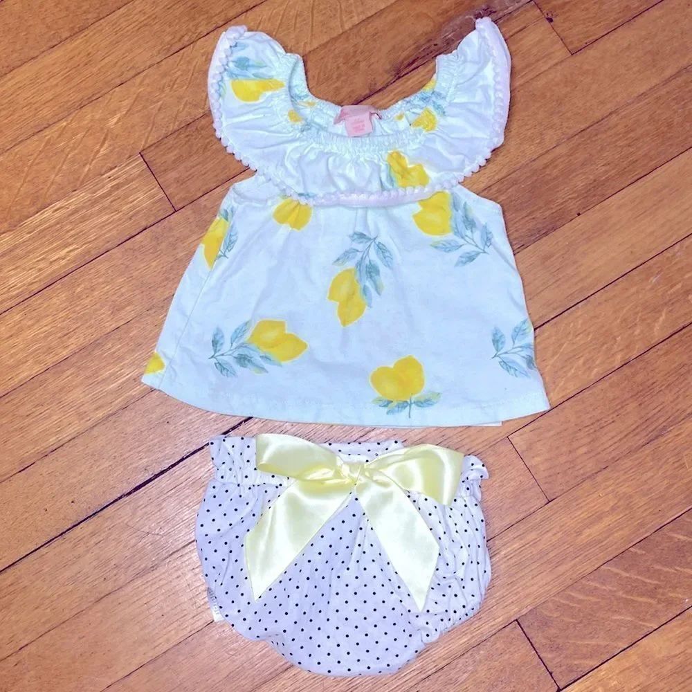 🍋 Baby Girl Lemon and Polkadots Outfit 🍋